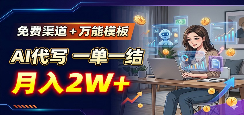 免费渠道+万能模板，AI代写一单一结，月入2W+-轻资本网