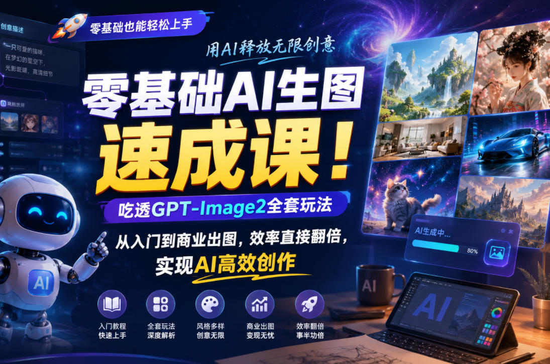 零基础AI生图速成课！吃透GPT-Image2全套玩法，从入门到商业出图，效率直接翻倍，实现AI高效创作-轻资本网