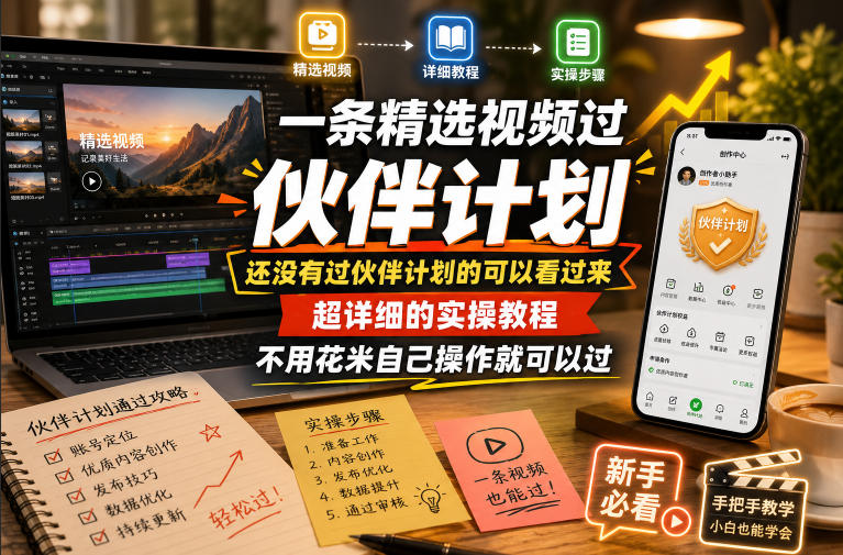 一条精选视频过伙伴计划，还没有过伙伴计划的可以看过来，超详细的实操教程，不用花米自己操作就可以过-轻资本网