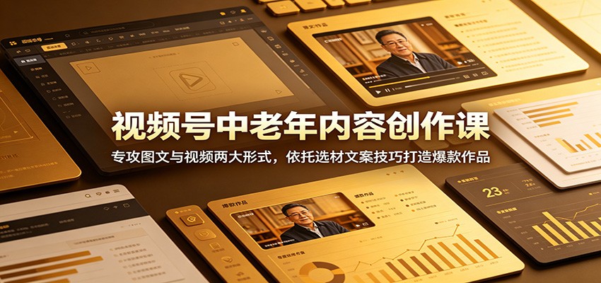 视频号中老年内容创作课：专攻图文与视频两大形式，依托选材文案技巧打造爆款作品-轻资本网