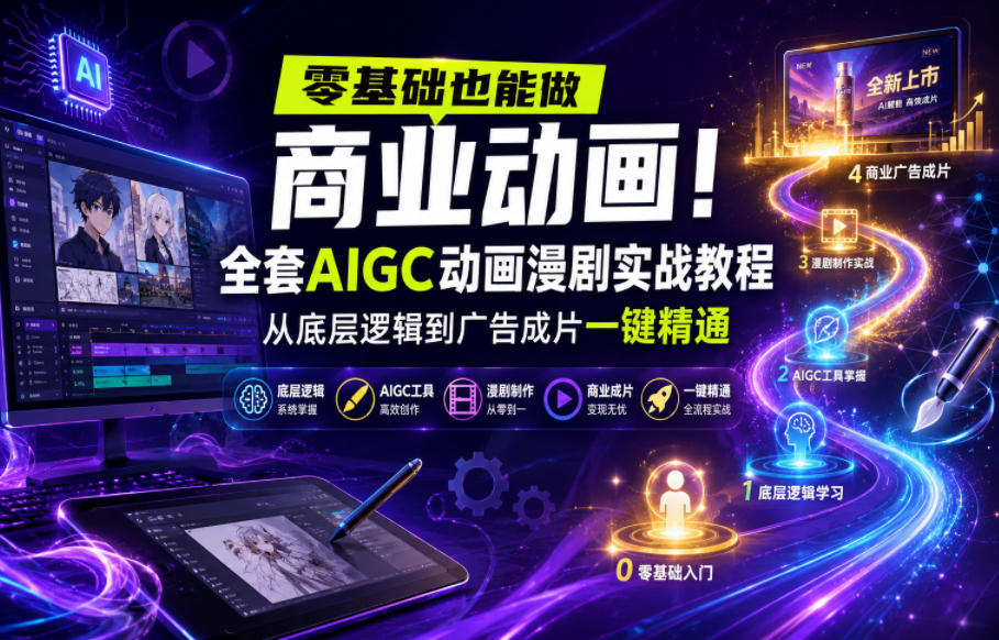 零基础也能做商业动画！全套AIGC动画漫剧实战教程，从底层逻辑到广告成片一键精通-轻资本网