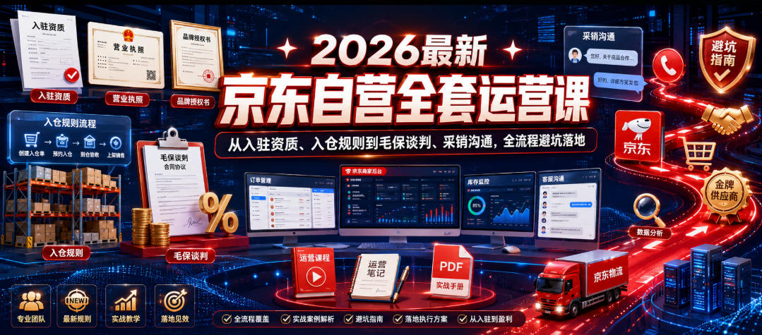 2026最新京东自营全套运营课，从入驻资质、入仓规则到毛保谈判、采销沟通，全流程避坑落地-轻资本网