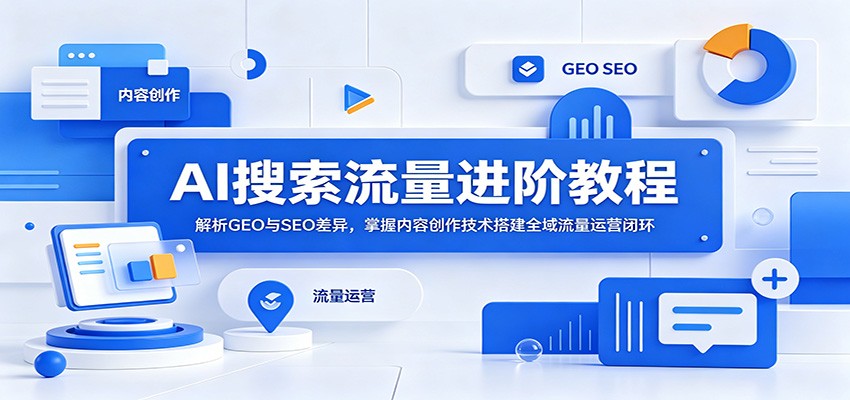 AI搜索流量进阶教程：解析GEO与SEO差异，掌握内容创作技术搭建全域流量运营闭环-轻资本网