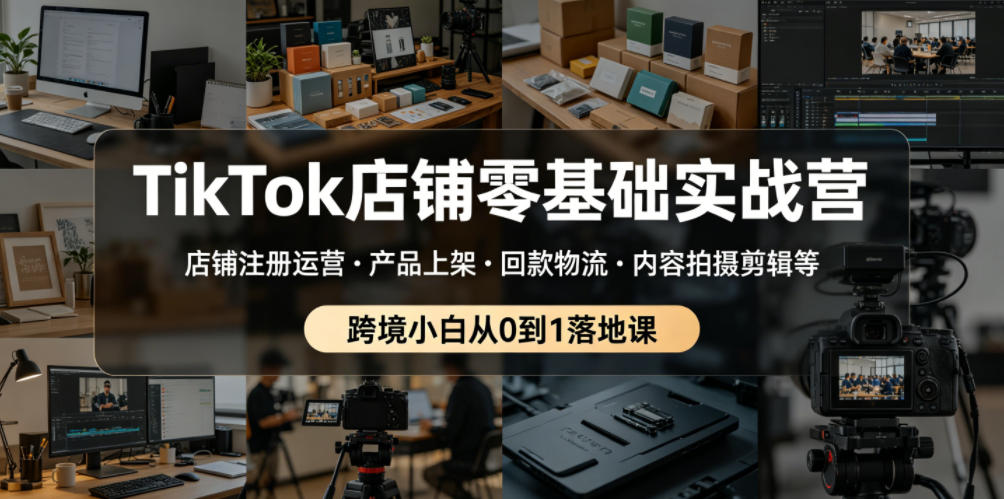 TikTok店铺零基础实战营，店铺注册运营・产品上架・回款物流・内容拍摄剪辑等 ，跨境小白从0到1落地课-轻资本网
