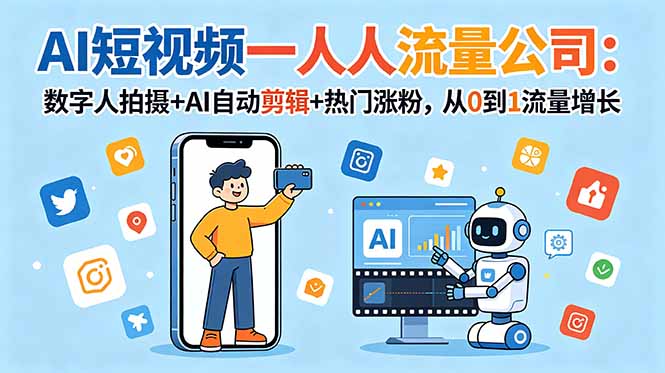 AI短视频一人流量公司：数字人拍摄+AI自动剪辑+热门涨粉，从0到1流量增长-轻资本网