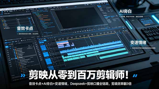 剪映从零到百万剪辑师！音效卡点+AI旁白+变速情绪，Deepseek+剪映口播全链路，剪辑效率翻3倍-轻资本网