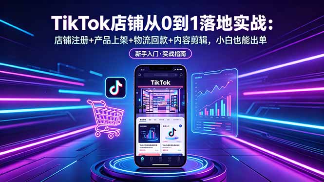 TikTok店铺从0到1落地实战：店铺注册+产品上架+物流回款+内容剪辑，小白也能出单-轻资本网