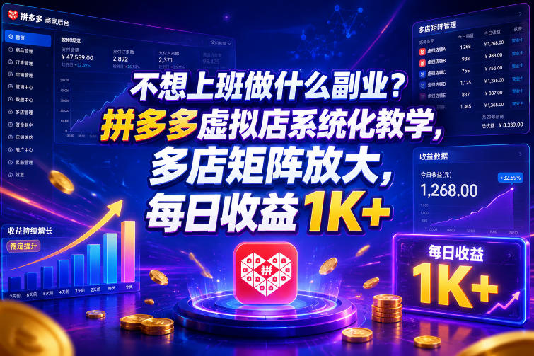 不想上班做什么副业？拼多多虚拟店系统化教学，多店矩阵放大，每日收益1K+【揭秘】-轻资本网