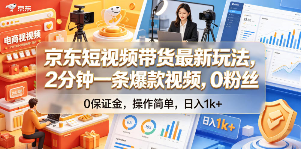 京东短视频带货最新玩法，2分钟一条爆款视频，0粉丝，0保证金，操作简单，日入1k+【揭秘】-轻资本网