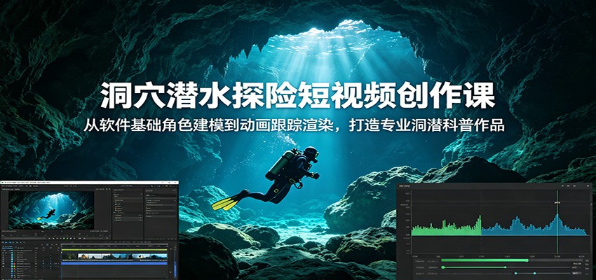 洞穴潜水探险短视频创作课：从软件基础角色建模到动画跟踪渲染，打造专业洞潜科普作品-轻资本网
