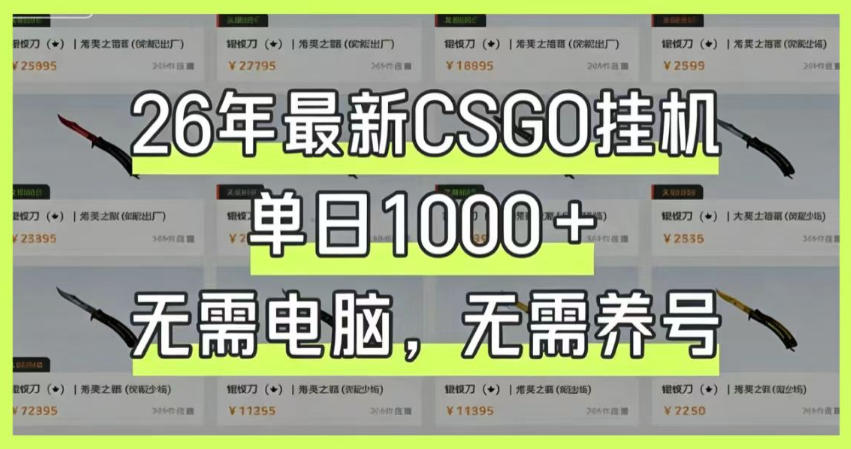 26年最新CSGO挂G系统，单日1000+，无需电脑，无需养号，0基础可上手【揭秘】-轻资本网