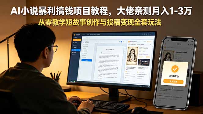 AI小说暴利搞钱项目教程，大佬亲测月入1-3万，从零教学短故事创作与投稿变现全套玩法-轻资本网