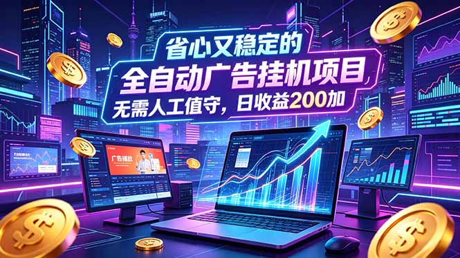 全自动广告挂机项目，全程无需人工值守。稳定创收每日收益200+-轻资本网