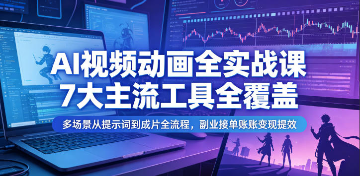 AI视频动画全实战课，7大主流工具全覆盖，多场景从提示词到成片全流程，副业接单账号变现提效-轻资本网