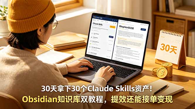 30天拿下30个Claude Skills资产！Obsidian知识库双教程，提效还能接单变现-轻资本网