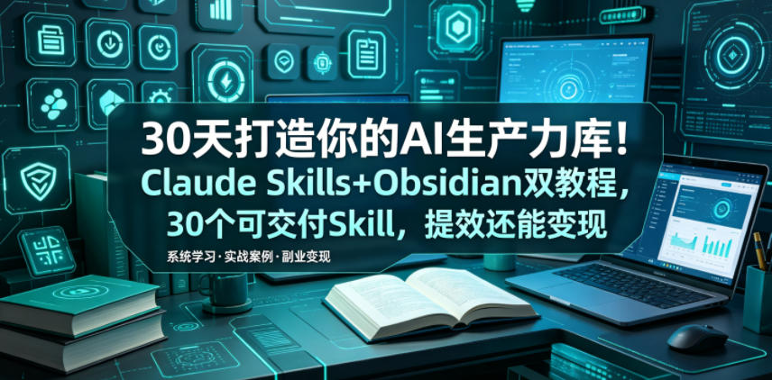 30天打造你的AI生产力库！Claude Skills+Obsidian 双教程，30 个可交付 Skill，提效还能变现-轻资本网