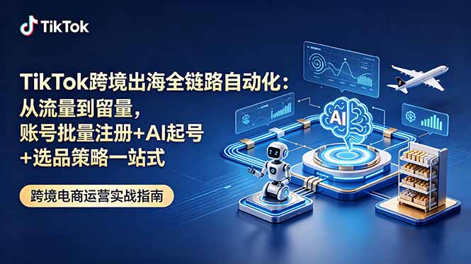 TikTok跨境出海全链路自动化：从流量到留量，账号批量注册+AI起号+选品策略一站式-轻资本网
