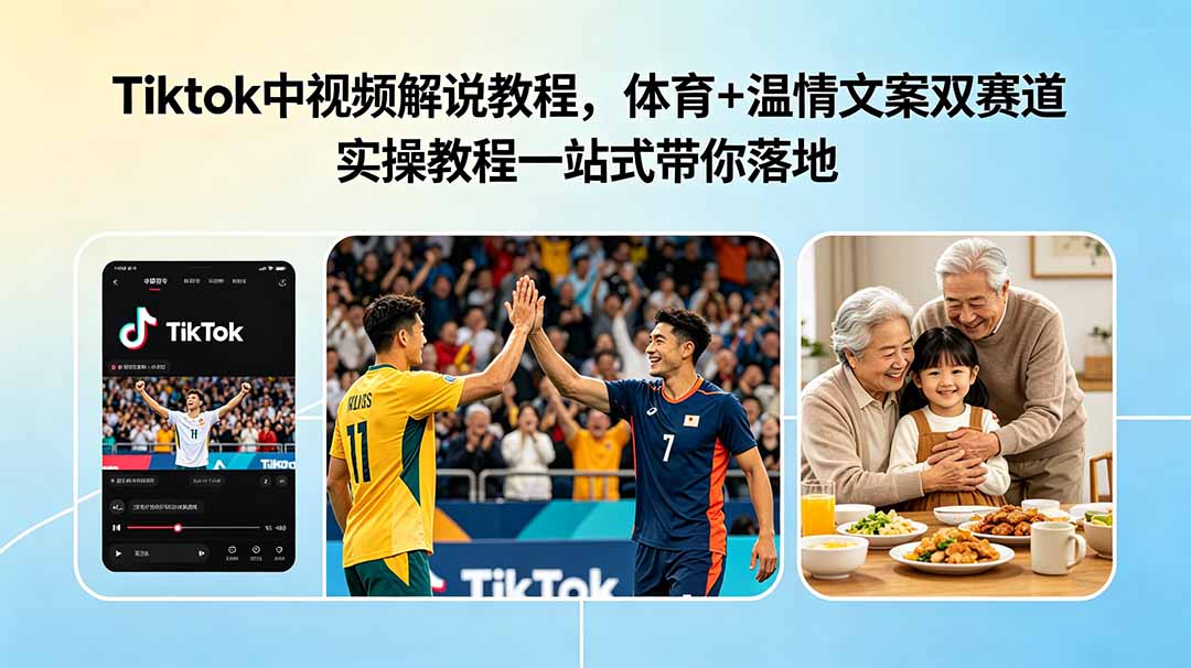 Tiktok中视频解说教程，体育+温情文案双赛道实操教程一站式带你落地-轻资本网
