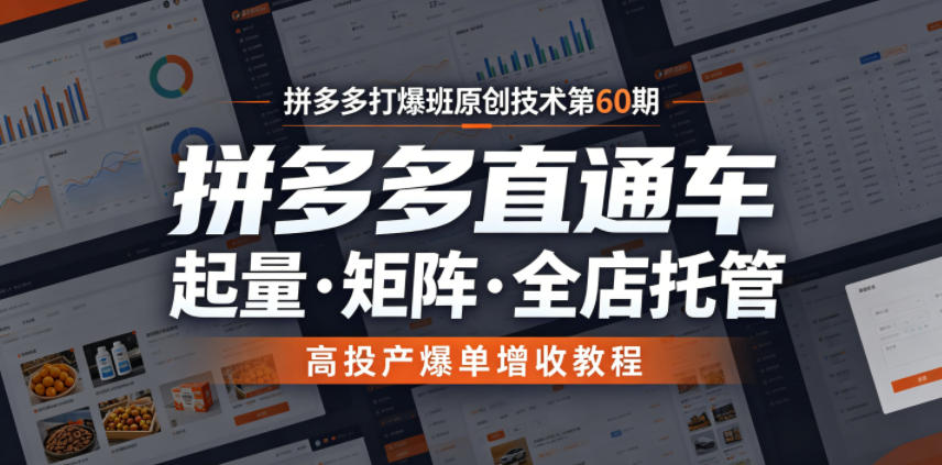 拼多多打爆班原创技术第60期，拼多多直通车，起量・矩阵・全店托管，高投产爆单增收教程-轻资本网