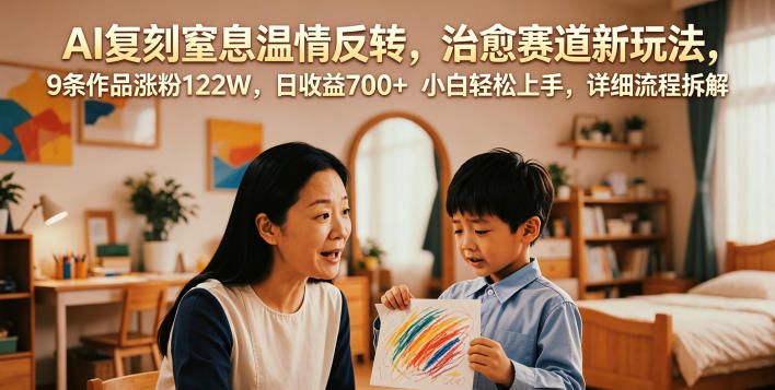 AI复刻窒息温情反转，治愈赛道新玩法，9条作品涨粉122W，日收益700+ 小白轻松上手，详细流程拆解-轻资本网
