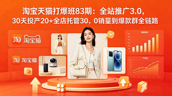 2026淘宝天猫打爆班83期：全站推广3.0，30天投产20+全店托管30，0销量到爆款群全链路-轻资本网