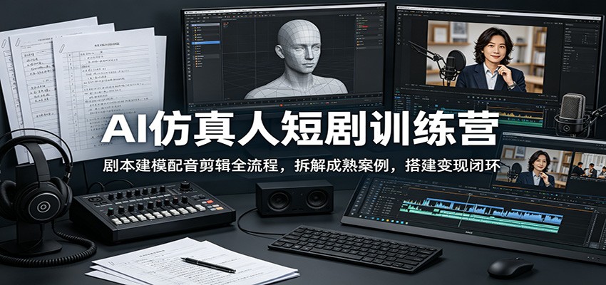 AI仿真人短剧训练营：剧本建模配音剪辑全流程，拆解成熟案例，搭建变现闭环-轻资本网