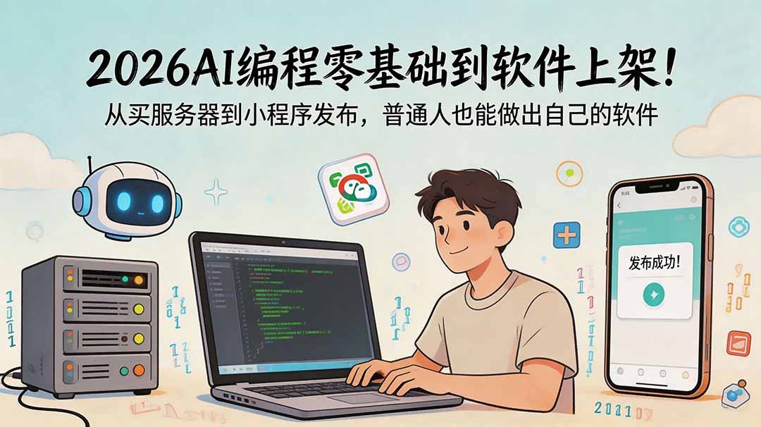2026AI编程零基础到软件上架！从买服务器到小程序发布，普通人也能做出自己的软件-轻资本网