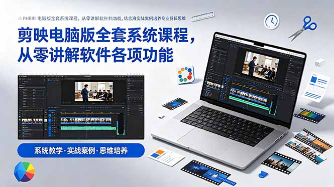 剪映电脑版全套系统课程，从零讲解软件各项功能，结合海量实战案例培养专业剪辑思维-轻资本网