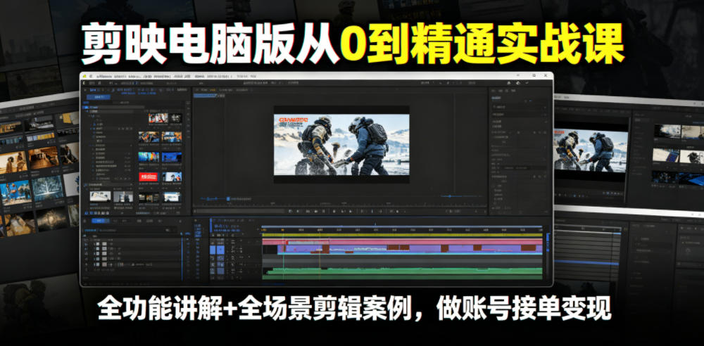 剪映电脑版从0到精通实战课，全功能讲解+全场景剪辑案例，做账号接单变现-轻资本网