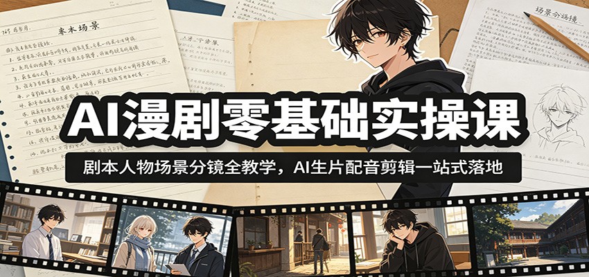AI漫剧零基础实操课：剧本人物场景分镜全教学，AI生片配音剪辑一站式落地-轻资本网