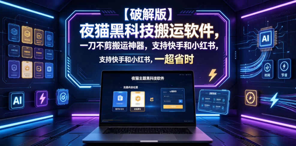 【破解版】夜猫黑科技搬运软件，一刀不剪搬运神器，支持快手和小红书，一键搬运超省时！-轻资本网