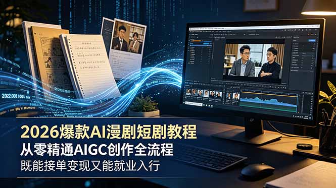 2026 爆款 AI 漫剧短剧教程 从零精通 AIGC 创作全流程 既能接单变现又能就业入行-轻资本网