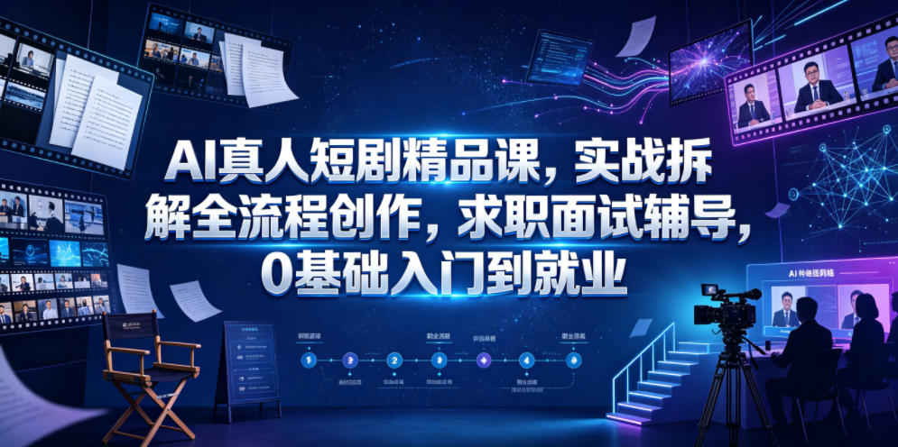 AI真人短剧精品课，实战拆解全流程创作，求职面试辅导，0基础入门到就业-轻资本网