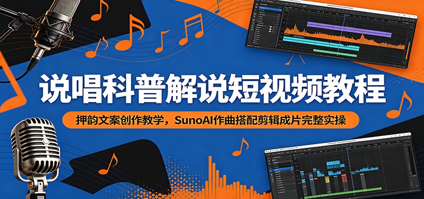 说唱科普解说短视频教程：押韵文案创作教学，SunoAI作曲搭配剪辑成片完整实操-轻资本网
