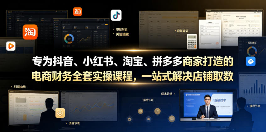 专为抖音、小红书、淘宝、拼多多商家打造的电商财务全套实操课程，一站式解决店铺取数、记账、报税全流程难题-轻资本网