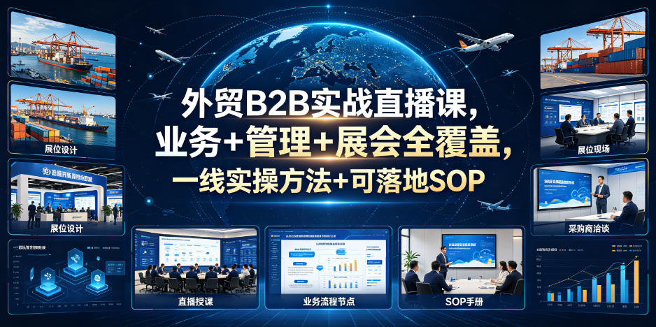 外贸B2B实战直播课，业务+管理+展会全覆盖，一线实操方法+可落地SOP-轻资本网