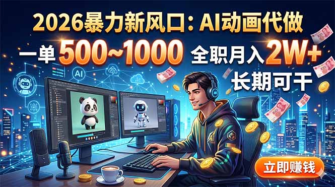 2026暴力新风口：AI动画代做，一单500~1000，全职月入2W+，长期可干-轻资本网