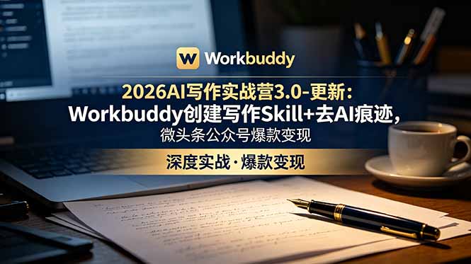 2026AI写作实战营3.0-更新：Workbuddy创建写作Skill+去AI痕迹，微头条公众号爆款变现-轻资本网