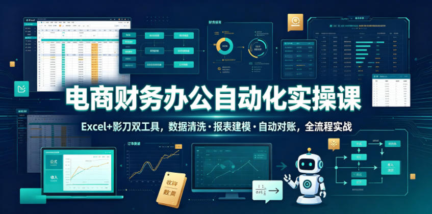 电商财务办公自动化实操课，Excel+影刀双工具，数据清洗・报表建模・自动对账，全流程实战-轻资本网