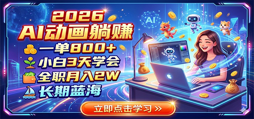 2026 AI动画躺赚：一单800+，小白3天学会，全职月入2W，长期蓝海-轻资本网