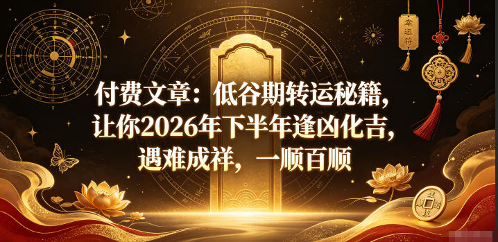 付费文章：低谷期转运秘籍，让你2026年下半年逢凶化吉，遇难成祥，一顺百顺-轻资本网