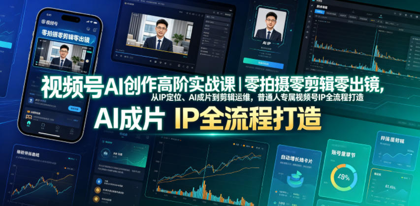 视频号AI创作高阶实战课｜零拍摄零剪辑零出镜，从IP定位、AI成片到剪辑运维，普通人专属视频号IP全流程打造-轻资本网