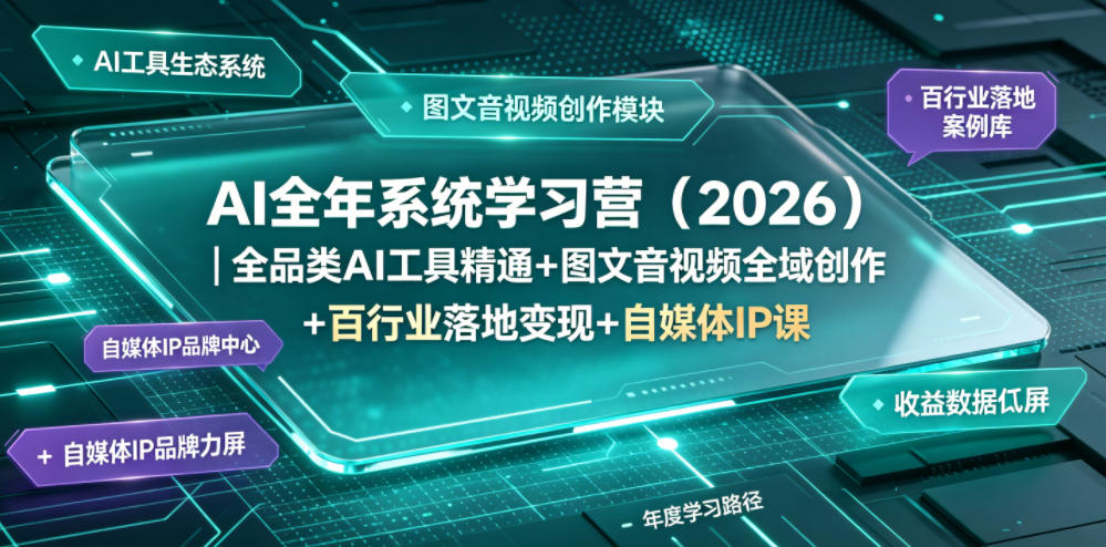 AI全年系统学习营(2026)｜全品类AI工具精通+图文音视频全域创作+百行业落地变现+自媒体IP打造年度进阶大课-轻资本网