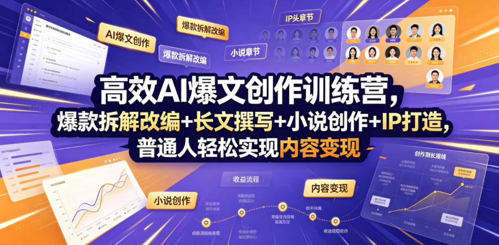 高效AI爆文创作训练营，爆款拆解改编+长文撰写+小说创作+IP打造，普通人轻松实现内容变现-轻资本网
