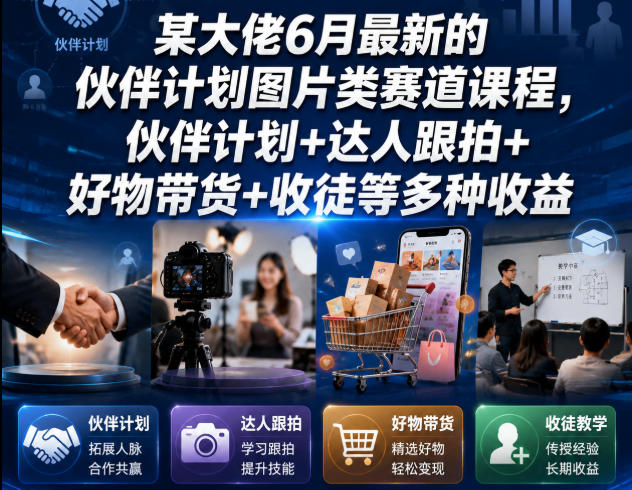 某大佬6月最新的伙伴计划图片类赛道课程，伙伴计划+达人跟拍+好物带货+收徒等多种收益-轻资本网