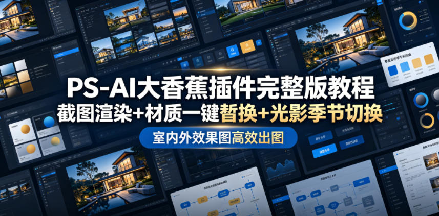 PS-AI大香蕉插件完整版教程，截图渲染+材质一键替换+光影季节切换，室内外效果图高效出图高阶课程-轻资本网