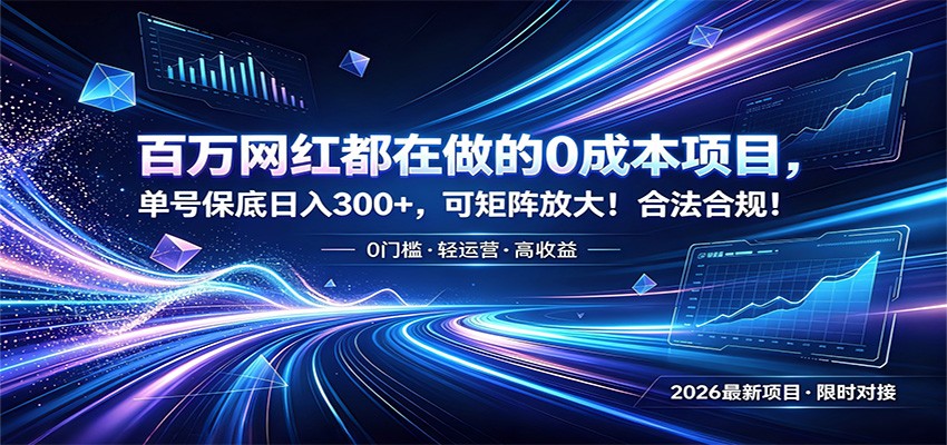 百万网红都在做的0成本项目，单号保底日入300+，可矩阵放大！合法合规！-轻资本网