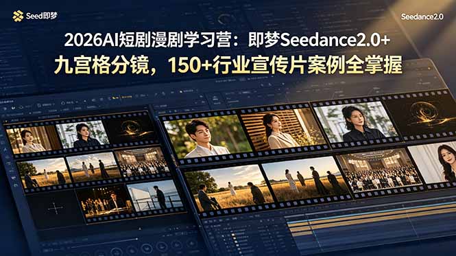 2026AI短剧漫剧学习营：即梦Seedance2.0+九宫格分镜，150+行业宣传片案例全掌握-轻资本网