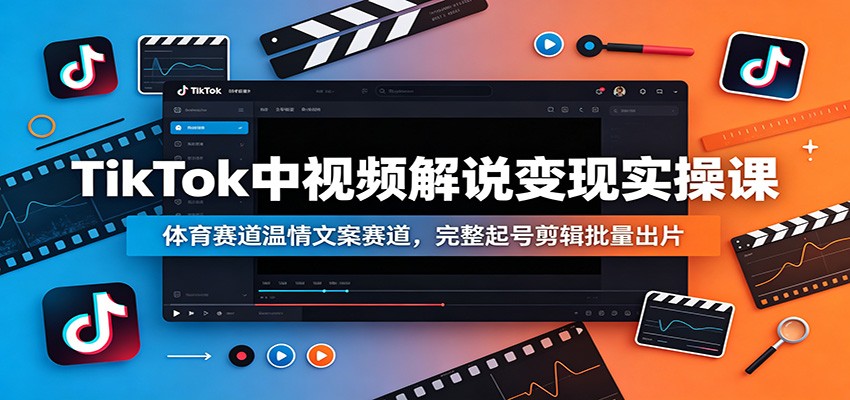 TikTok中视频解说变现实操课：体育赛道温情文案赛道，完整起号剪辑批量出片-轻资本网