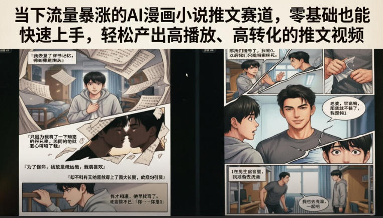 当下流量暴涨的AI漫画小说推文赛道，零基础也能快速上手，轻松产出高播放、高转化的推文视频-轻资本网
